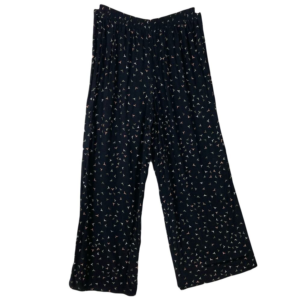 NWOT E-VIE Pants UK 16/US 12 Black-Multicolor Bird Print Wide Leg Viscose